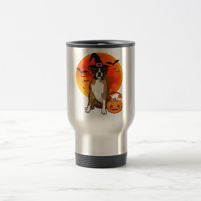Boxer Hund Halloween Pumpkin Trick oder behandeln  Reisebecher (Mittel)