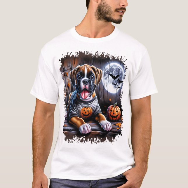 Boxer-Hund Halloween T-Shirt (Vorderseite)