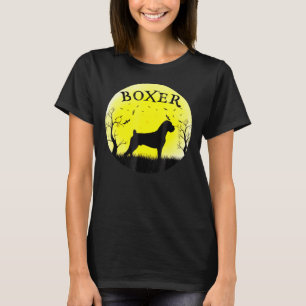 Boxer Hund Halloween Vollmond-Fledermäuse Bäume T-Shirt