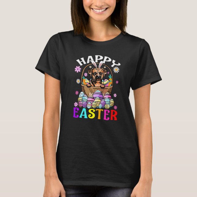 Boxer Hund Happy Oster Bunny Egs Osterfeier T-Shirt (Vorderseite)