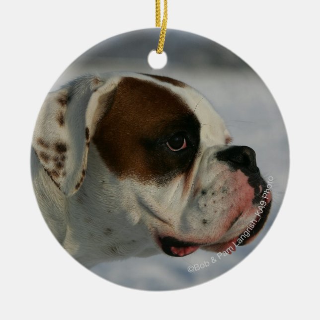 Boxer-Hund im Schnee Keramik Ornament (Vorne)