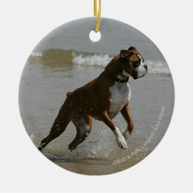 Boxer-Hund im Wasser Keramik Ornament (Vorne)