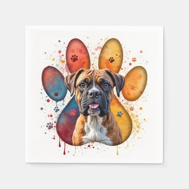 Boxer Hund in Aquarellfarben Serviette (Vorderseite)