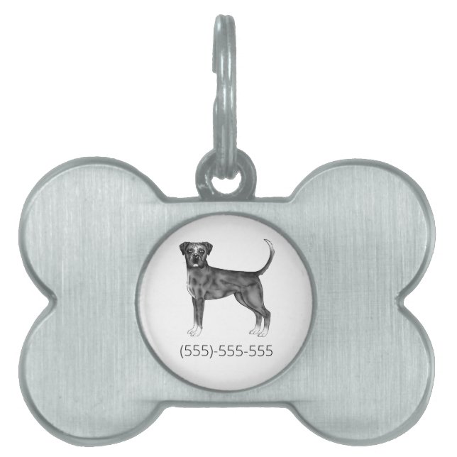 Boxer Hund in Schwarz und Weiß und individuelle Te Tiermarke (Vorderseite)
