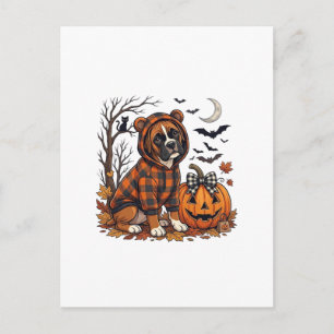 Boxer-Hund Karo-Hoodie Halloween-Kürbis-Fledermäus Postkarte