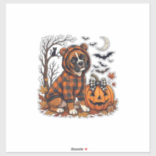 Boxer-Hund Karo Pullover Halloween Kürbis Fledermä Aufkleber