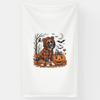 Boxer-Hund Karo Pullover Halloween Kürbis Fledermä Banner