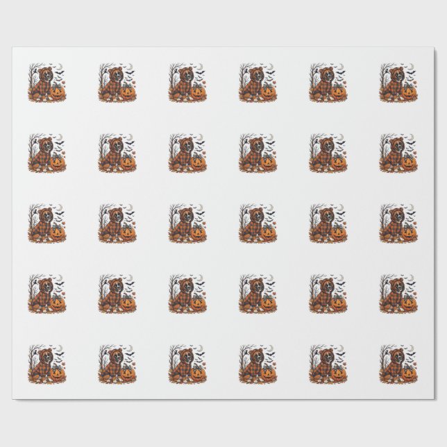 Boxer-Hund Karo Pullover Halloween Kürbis Fledermä Geschenkpapier (Flach)