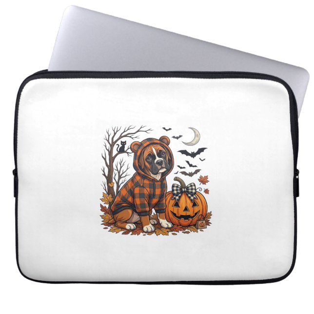 Boxer-Hund Karo Pullover Halloween Kürbis Fledermä Laptopschutzhülle (Vorderseite)