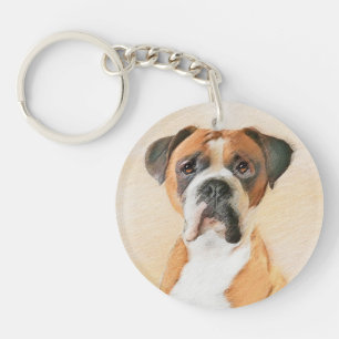 Boxer-Hund-Malerei unbeschnitten Original-Tierkuns Schlüsselanhänger