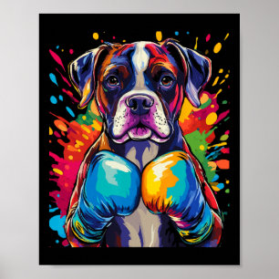 Boxer Hund mit Boxhandschuhen, Farbtupfer Poster
