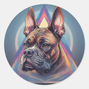 Boxer Hund mit geometrischem Hintergrund Runder Aufkleber