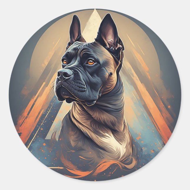 Boxer Hund mit geometrischem Hintergrund Runder Aufkleber (Vorderseite)