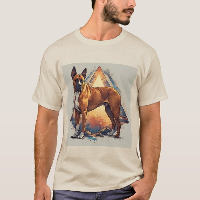 Boxer Hund mit geometrischem Hintergrund T-Shirt (Vorderseite)