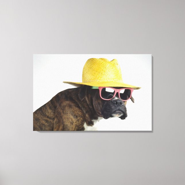 Boxer Hund mit Hut und Brille Leinwanddruck (Vorderseite)