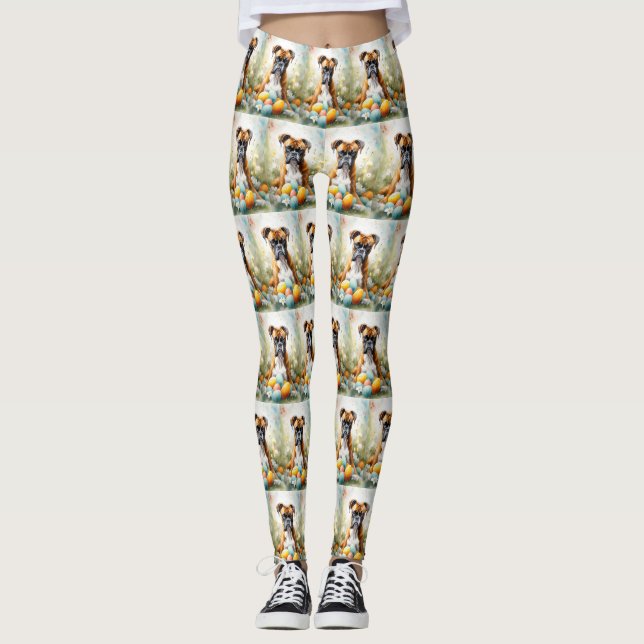 Boxer Hund mit Ostereiern Urlaub Leggings (Vorderseite)