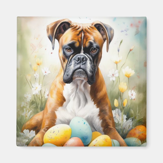 Boxer Hund mit Ostereiern Urlaub Magnet (Vorne)