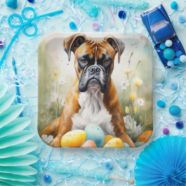 Boxer Hund mit Ostereiern Urlaub Pappteller (Party)