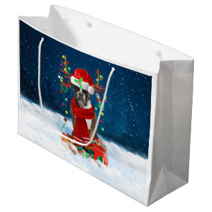 Boxer Hund mit Weihnachtsgeschenken Große Geschenktüte