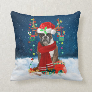 Boxer Hund mit Weihnachtsgeschenken Kissen