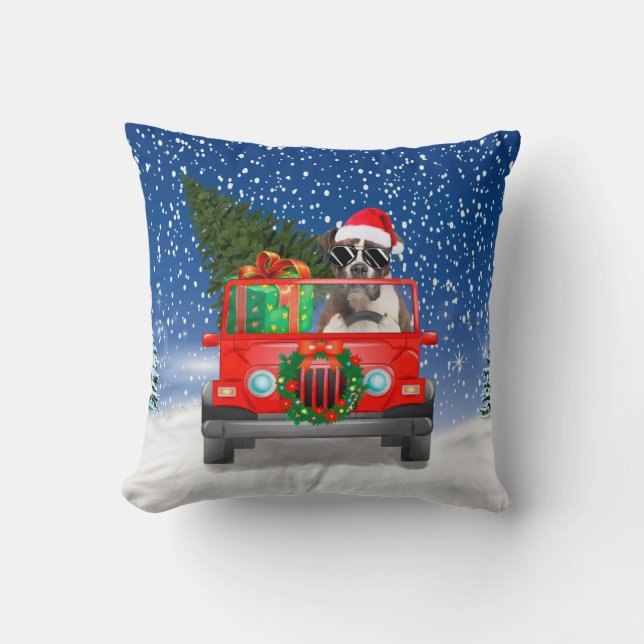 Boxer Hund mit Weihnachtsgeschenken Kissen (Vorderseite)