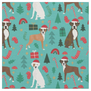 Boxer Hund niedliche Weihnachtsmahlzeiten türkis Stoff
