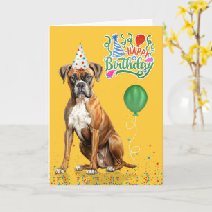 Boxer-Hund-Partyhut Gelb Geburtstag Karte