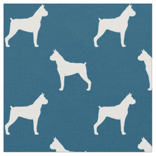Boxer-Hund Silhouetten Blau-Weiß-Muster Stoff