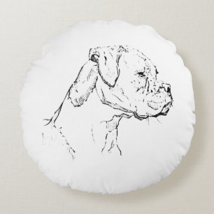 Boxer-Hund-Tinte-Kunst – Minimalistische Hund-Lini Rundes Kissen