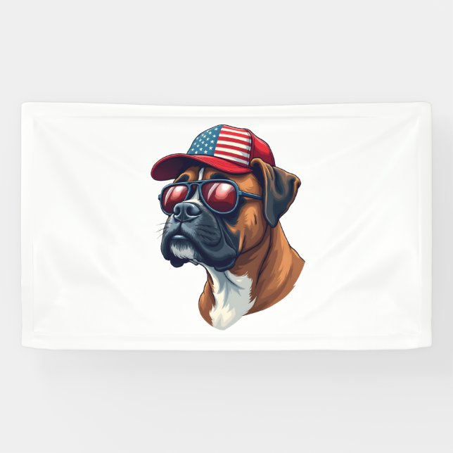 Boxer Hund trägt White Red Blue Banner (Horizontal)