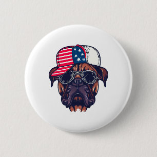 Boxer Hund trägt White Red Blue Button