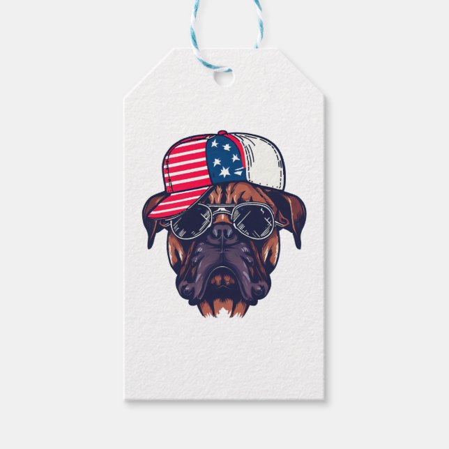 Boxer Hund trägt White Red Blue Geschenkanhänger (Vorderseite)