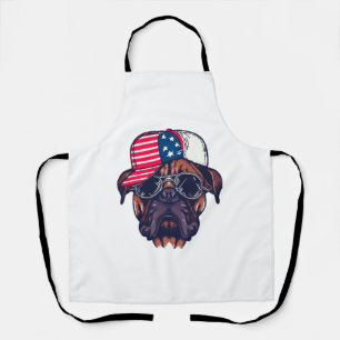 Boxer Hund trägt White Red Blue Schürze