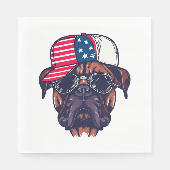 Boxer Hund trägt White Red Blue Serviette (Vorderseite)