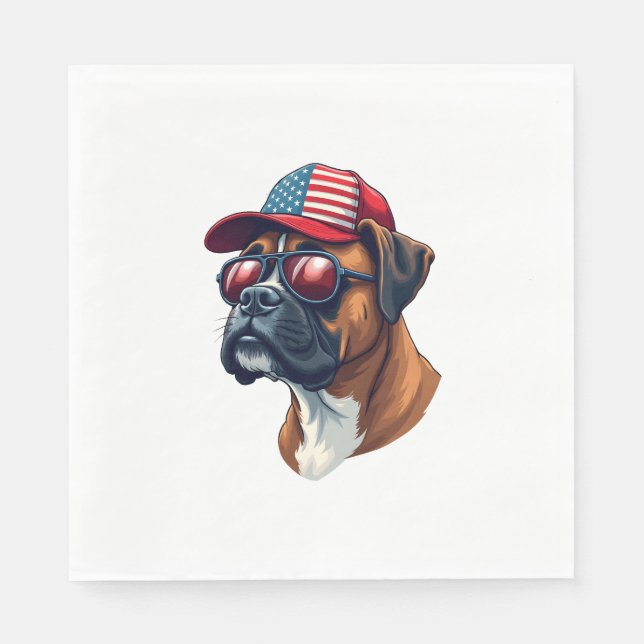 Boxer Hund trägt White Red Blue Serviette (Vorderseite)