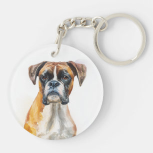 Boxer-Hund-Wasserfarben-Kunst Schlüsselanhänger