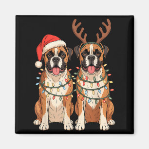Boxer-Hund Weihnachten Santa-Hut Rentiere Lichter Magnet