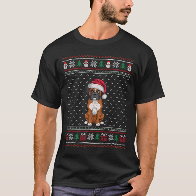 Boxer Hund Weihnachtsmannmütze Übele Weihnachtslie T-Shirt (Vorderseite)