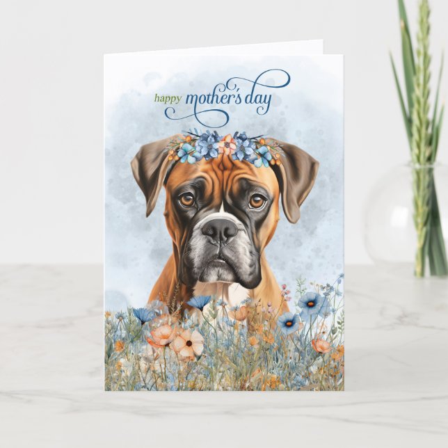 Boxer-Hund-Wildblumen-Muttertag Feiertagskarte (Vorderseite)
