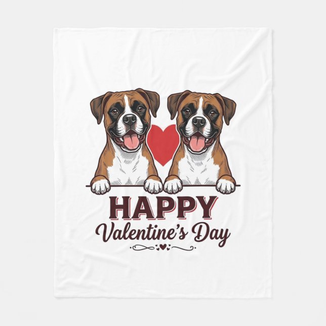 Boxer Hunde Frohen Valentinstag Vintage Fleecedecke (Vorderseite)