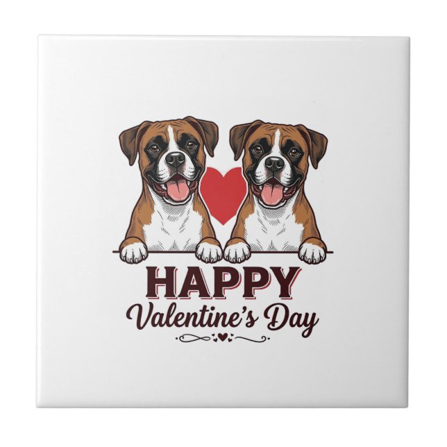 Boxer Hunde Frohen Valentinstag Vintage Fliese (Vorderseite)