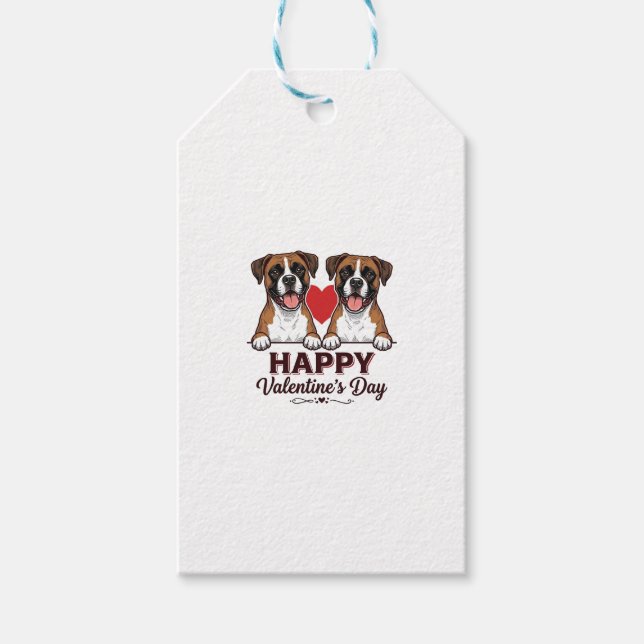 Boxer-Hunde Frohen Valentinstag Vintage Geschenkanhänger (Vorderseite)