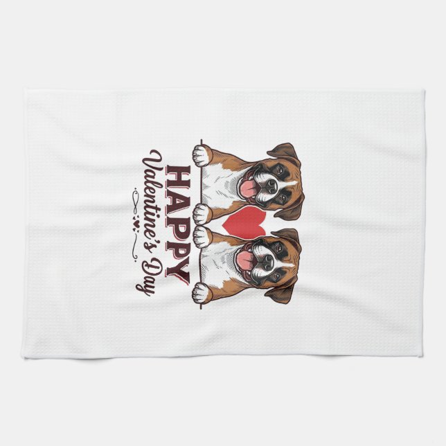 Boxer Hunde Frohen Valentinstag Vintage Geschirrtuch (Horizontal)