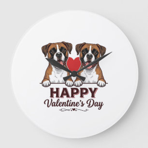 Boxer Hunde Frohen Valentinstag Vintage Große Wanduhr