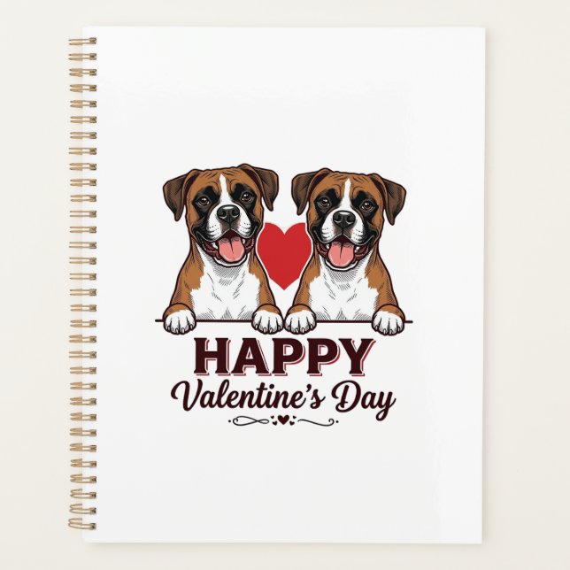 Boxer Hunde Frohen Valentinstag Vintage Planer (Vorderseite)
