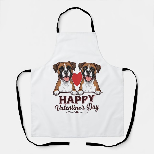 Boxer Hunde Frohen Valentinstag Vintage Schürze (Vorderseite)