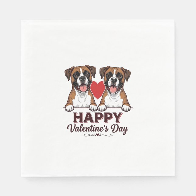 Boxer Hunde Frohen Valentinstag Vintage Serviette (Vorderseite)