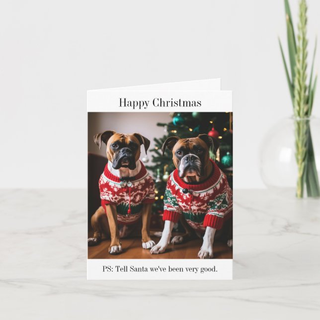 Boxer Hunde in Weihnachts-Sweaters Karte (Vorderseite)
