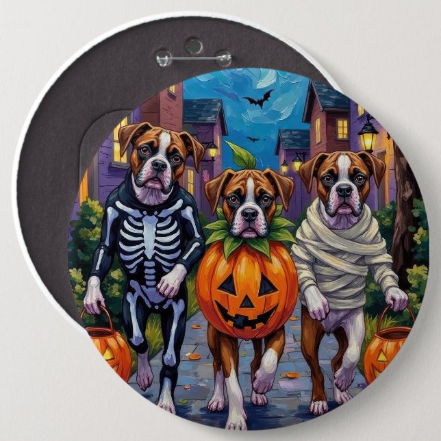 Boxer Hunde Trick-or-Treating in Halloween-Kostüme Button (Vorne & Hinten)