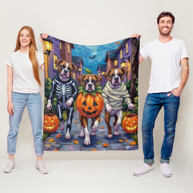 Boxer Hunde Trick-or-Treating in Halloween-Kostüme Fleecedecke (Beispiel)